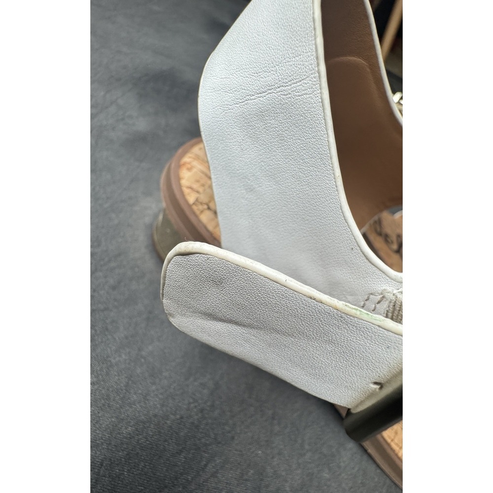 Sam Edelman White Leather Cork Sandals Gold Block Heel Buckle Strap Women's 7.5 - Picture 8 of 13